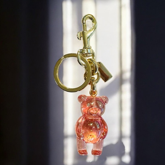 Bag charm Gold and Pink Bear keychain new - Picture 1 of 6